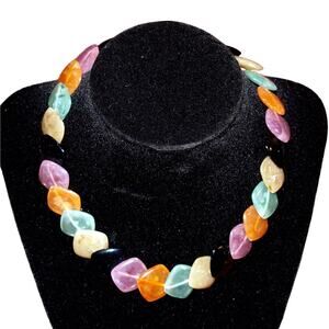 1960s Vintage Lucite Choker Necklace Multi Color Stone Look Overlap Beads 15.5"